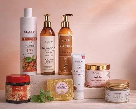 L'avenir Bio Naturel natural cosmetics collection featuring organic creams, serums, and beauty products with botanical ingredients